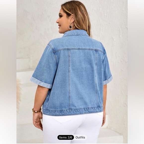 Plus Size Flap Pocket Roll Up Sleeve Denim Jacket.   New in Bag.  Size 2XL (16) - Picture 2 of 8